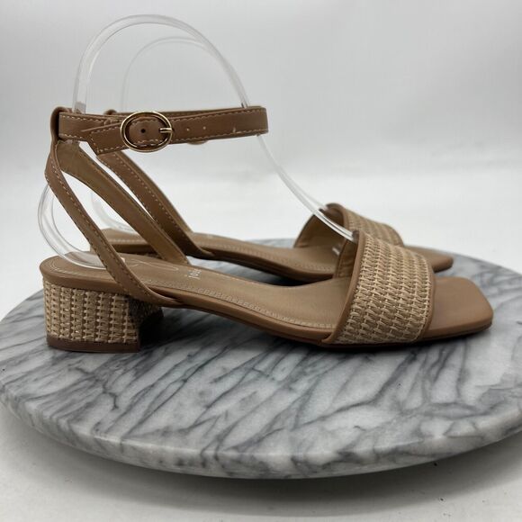 Joie Womens 6.5 Sandals Ivy Tan Boho Block Heel Ankle Strap Woven Faux Leather - Picture 2 of 11